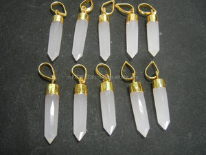 จี้ทรงดินสอคาลเซโดนีสีชมพูและยูนิเซ็กส์จี้ฝาชุบโลหะด้วยไฟฟ้าสำหรับเป็นของขวัญสำหรับเด็กซิลเวอร์จีพี - Product Image 3