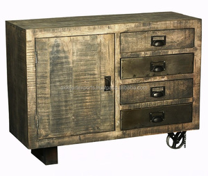 Moderne Industriële Mango Houten Dressoir Met 4 Laden 2 Planken <span class=keywords><strong>Retro</strong></span> Luxe Kast Voor Slaapkamer Woonkamer Keuken Thuis Gebruik