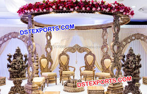 มณฑปงานแต่งงานไม้แกะสลักสวยงาม  มณฑปสี่เสาไม้รูปนกยูง  ผู้ผลิตมณฑปไม้  จำหน่ายของตกแต่งอินเดียในสหรัฐอเมริกา - Product Image 2