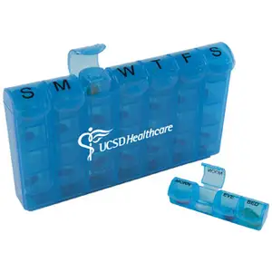 28 Compartment 7-Day Med Minder Pill Box - holds 4 removable pill compartments and comes with your logo