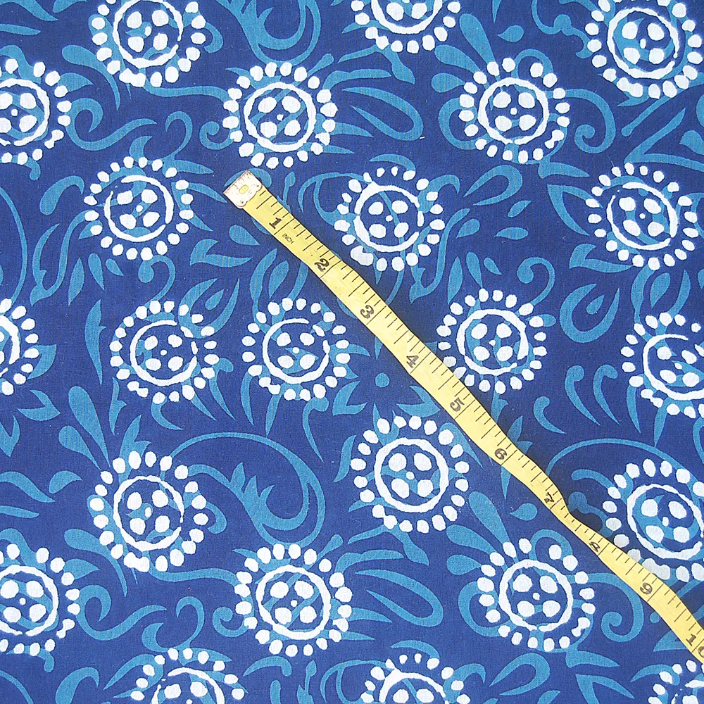 Синяя индийская хлопчатобумажная ткань с принтом