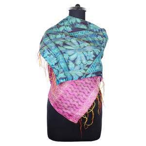 Kantha-Écharpe de Travail en Soie, Fait à la Main, Style Vintage, Écharpe SC1214 pour Fille, Hijab, Coton Cousu à la Main, Allover - Product Image 1