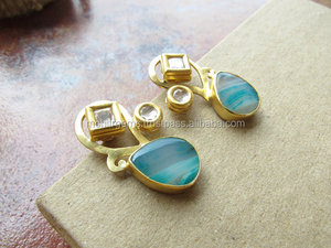 Boucles d'oreilles en diamant taille rose Agate bleu aqua élégantes en laiton pour les mariages anniversaires grand cadeau de fiançailles en alliage à la mode - Product Image 2