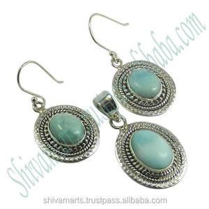 Larimar-Conjunto de pendientes y pendientes de plata de ley 925, joyería hecha a mano, para mujeres - Product Image 2