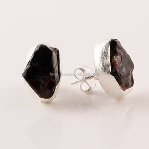 Custom Made 925 <b>Sterling</b> <b>Silver</b> <b>Studs</b> Natural Garnet Fine <b>Silver</b> Earrings Handmade Wholesale Jewelry for Girls Weddings Parties - Product Image 1