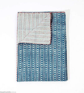 Colcha de colcha con estampado de bloques reversibles, edredón de kantha de diamantes indios - Product Image 1