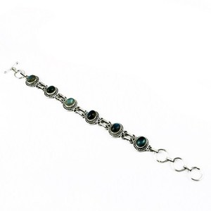 Pulsera de Plata de Ley 925 con Labradorita Ovalada Azul Fuego, Ópalo y Tanzanita, Estilo Bohemio, Tipo Religioso Cristiano - Product Image 4