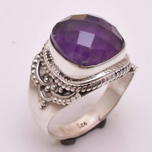 Améthyste naturelle classique mariage anniversaire fête anneaux à la main 925 en argent Sterling bijoux indiens en vrac exportateurs en gros - Product Image 1