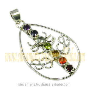 Pendentif Chakra en argent sterling 925 avec topaze bleue et pierres précieuses faites à la main Pendentifs et breloques de bijouterie fine - Product Image 2