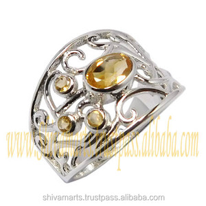 แหวนพลอยซิทรีนสีเงินสเตอร์ลิงทำ925งานตามสั่งเครื่องประดับเงินทำด้วยมือของอินเดียแหวนเวอร์เมียล - Product Image 2