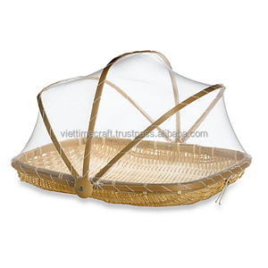 Bamboo folding fruit basket, bamboo fruit basket with net cover