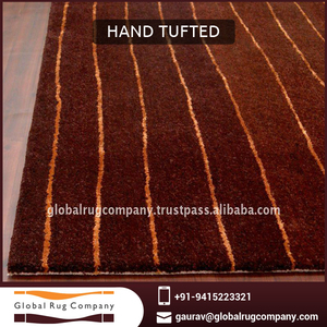 Modern Stripes Design Rust and <b>Gold</b> Hand-Tufted <b>Wool</b> Area Rug: The Preferred Choice for Hotel Lobbies and High-Traffic Spaces - Product Image 3