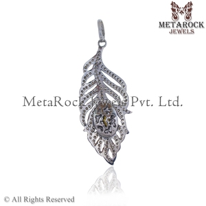 ปูเพชร925เงินสเตอร์ลิงกุหลาบตัดเพชรขนนกจี้เครื่องประดับแฟชั่นขายส่ง - Product Image 3