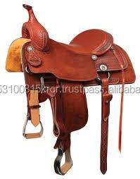 Silla de montar western de cuero repujado para equitación, estilo ranchero y cowboy - Product Image 4
