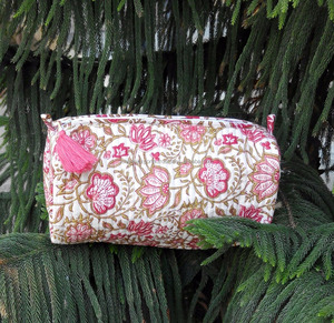 Bolsas acolchadas de algodón de tela estampada en bloque de alta calidad con cierre de cremallera, neceser para cosméticos, bolsa de accesorios para mujer - Product Image 3