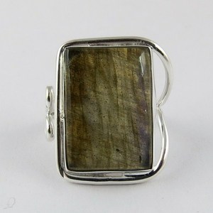 Superbe Bague Tendance Unisexe en Argent Sterling 925 avec Pierre Précieuse Carrée en Labradorite et Perle d'Eau Douce Sertie en Bezel pour Femme - Product Image 2