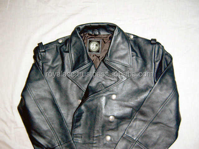High Quality Customized Leather Fur Type Great Coat Field Grey Wool Jacket OEM Long Coat in Black Color Filling Material