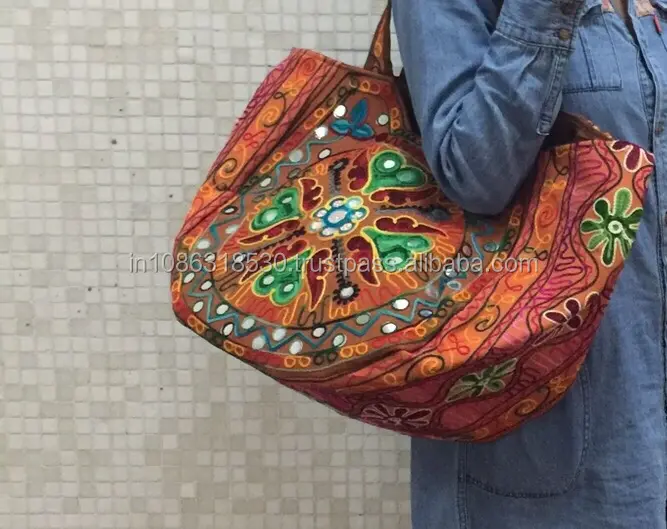 Indische Einkaufstasche Bestickte Hmong Einkaufstasche Geldbörse große ethnische neue Handtasche Gujrati Kutch Style Umhängetasche Tribal Großhandel