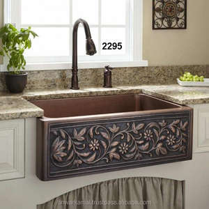 Fregadero de cocina de cobre con diseño floral en relieve rectangular Suministros para baño y inodoro - Product Image 1