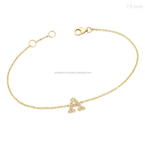 18kt Gold Diamond Initial Letter Customized Charm Bracelet Fine Handmade Initial Word Jewelry Wholesale Supplier