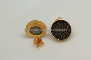 Coszcalt Exports Black Druzy 6mm Fine Stud Earrings for <b>Women</b> Cute Tiny Stud <b>Gift</b> for Party <b>Sales</b> - Product Image 3