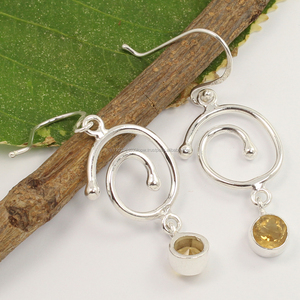 ต่างหูเม็ดกลม925แท้ทำด้วยมือดีไซน์ทำด้วยมือทำจากเงินอัญมณีสีเหลืองซิทรีนธรรมชาติ - Product Image 2