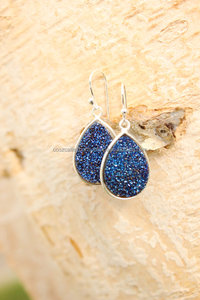 Druzy ต่างหูหยดน้ำตาสีน้ำเงินเข้ม,ต่างหูห้อยหินของขวัญวันวาเลนไทน์ - Product Image 3