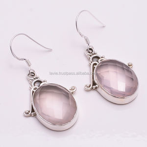 ต่างหูพลอยเงิน 925 แข็ง, ผู้ส่งออกเครื่องประดับพลอยโรสควอตซ์, ผู้จัดจําหน่ายเครื่องประดับเงินชั้นดี, เครื่องประดับเงินโบราณ - Product Image 1