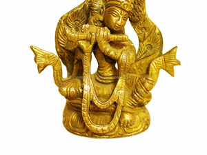 Estatua hecha a mano de latón indio para decoración del hogar, estatua antigua de bronce dorado, esculturas del Señor Krishna, artículos de regalo SMG-33/6724 - Product Image 3