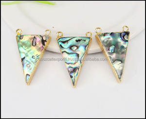 Conector colgante con forma de triángulo de concha de abulón Druzy Natural, chapado en oro, doble bucle, suministros de joyería de abulón - Product Image 3