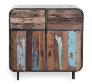 Banco de madera reciclada para sala de estar, mueble de jardín, comedor, mesa de centro, taburete de Metal Industrial moderno - Product Image 1