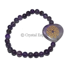Crown <b>Chakra</b> Engraved Heart <b>Bracelets</b>/Beautiful Gemstone <b>Chakra</b> <b>Bracelets</b> - Product Image 1