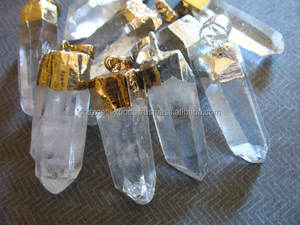 Colgante de Cuarzo Natural Curativo en Bruto con Baño de Oro y Rodio sobre Plata de Ley, Clásico para Fiestas - Product Image 2