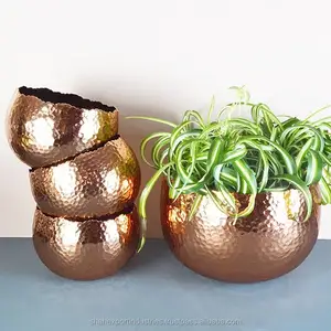 Vaso de planta em cobre com tigela, pote em metal com design martelado decorativo de pequeno suculento artesanal na índia