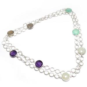 Collar de plata de ley 925 con bisel en forma redonda, joyería de plata - Product Image 2