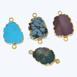 Conector de pepita de rebanada de piedras preciosas semipreciosas para niños con borde galvanizado dorado - Product Image 3