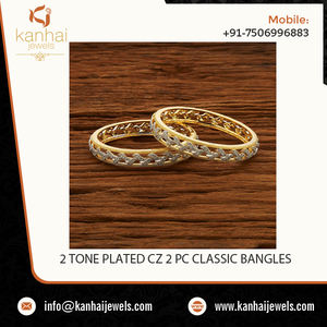 Bracelets en plaqué 2 tons, Design large et brillant, élégant, pour femmes, 52969 - Product Image 2