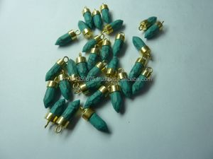 Colgante de punta de piedra preciosa facetada turquesa Ajuste de bisel chapado en oro y rodio al por mayor para fiestas - Product Image 2
