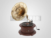 Gramophone vintage décoratif rond en laiton et en bois pour bureau |   Décoration d'intérieur, phonographe antique, lecteur de musique de collection