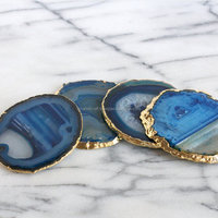 Sous-verres élégants en agate avec bordure dorée, épaisseur 10 mm, écologiques, résistants à la chaleur, faits à la main, finition naturelle brillante, style bohème