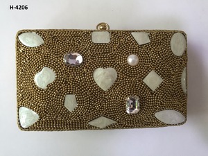 H4205 Ladies Stylish <b>Gold</b> Silver Beaded Evening Clutch Tote Bag with Chain Strap and Flap Closure <b>for</b> <b>Wedding</b> Bridal Parties - Product Image 2