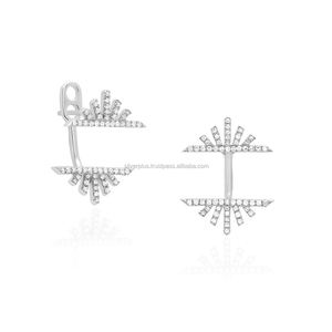 14K Oro H Color SI Diamante Pave Hermoso Diseño Stud Pendientes - Product Image 4