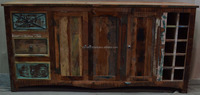 Indien Antique vieux bois massif récupéré longue stockage casier à vin tiroir maison Bar salon buffet Commercial
