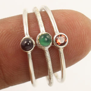 โกเมนธรรมชาติสีเขียวพลอยนิลทรงกลมทำด้วยมือ925แท้แข็งสเตอร์ลิงตัวเรือนเงินแหวนตั้งค่าทุกขนาด - Product Image 2