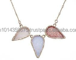 คุณภาพสูงสร้อยคอจี้ควอตซ์ดรูซี่อาเกตเคลือบไทเทเนียมสีทองทันสมัยสำหรับงานแต่งงานงานหมั้นครบรอบของขวัญงานเลี้ยง - Product Image 4