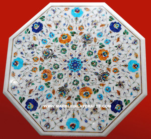 Adornment White <b>Marble</b> Inlay Dining <b>Table</b> <b>Top</b> - Product Image 1