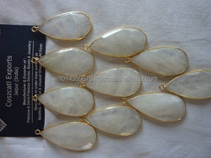 Venta al por mayor Rainbow Moonstones Bisel Conectores Plata de Ley con Chapado en Oro para Pulsera y Collar Colgante Joyería - Product Image 3
