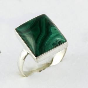Anillos cuadrados de Plata de Ley 925, Gema Natural, malaquita verde, Plata fresca en línea - Product Image 4