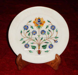 Belle conception de fleur de plaque ronde d'incrustation de marbre blanc avec la meilleure qualité pour le fabricant décoratif de but de maison et de restaurant - Product Image 1