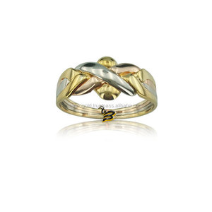 14K Solid Tri Color Gold Turkish 4 Band Wedding <b>Puzzle</b> <b>Ring</b> - Product Image 1